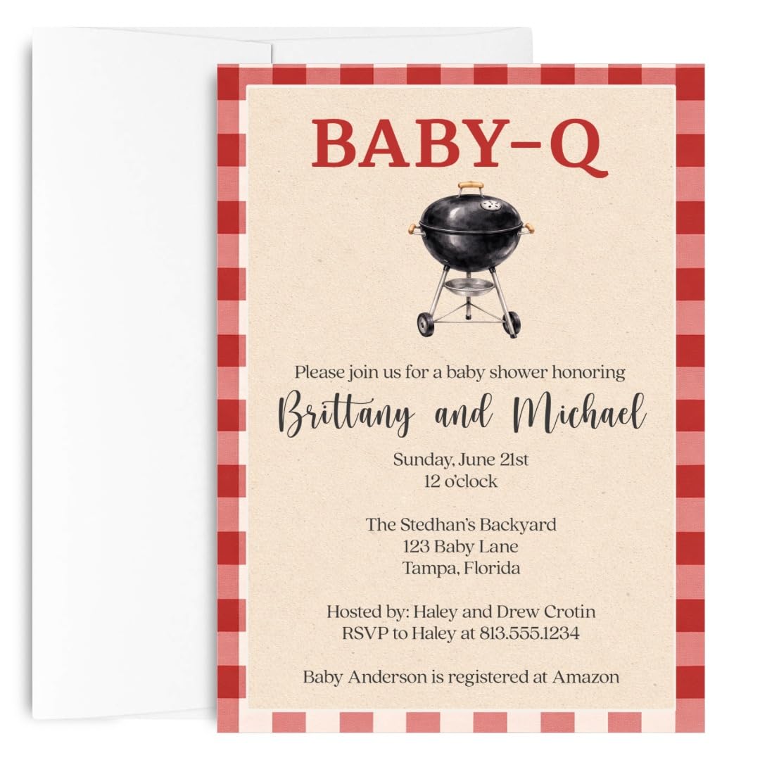 The Invite Lady Baby Q Shower Invitations Customizable BBQ Baby-Q Invites |12 Count