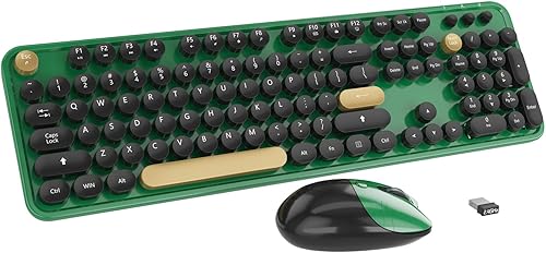 KOOTOP - Teclado inalámbrico, lindo y colorido de 104 teclas para máquina de escribir retro, redondo, teclado para PC, laptop, escritorio, ventanas,