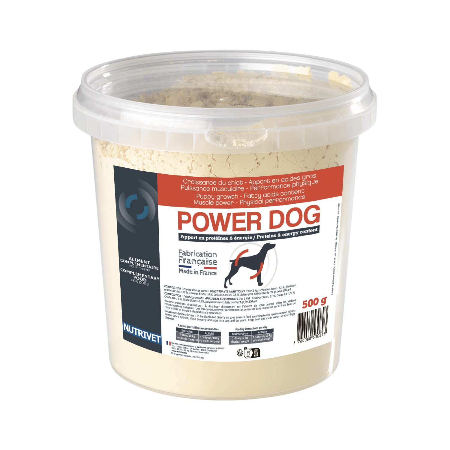 NUTRIVET - Aliment Complémentaire pour Chiens - Power Dog - Pot 500 g