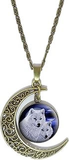 Antique Wolf Necklace for Boys Moon Norse Viking Wolf Head Pendant Wolf Time Gem Necklace, Celtic Wolf Totem Amulet Necklace, Punk Animal Wolf Jewelry Gift for Men