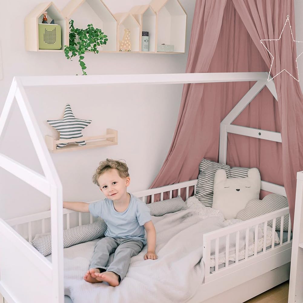 Aolso Dosel de Cama Infantil para Niñas Niños, 245 CM Habitación de Bebé con Tienda, Toldo para Cama de Redondo, Cuna con Cortina Colgante, Mosquitera, Algodón(Rojo Ladrillo)