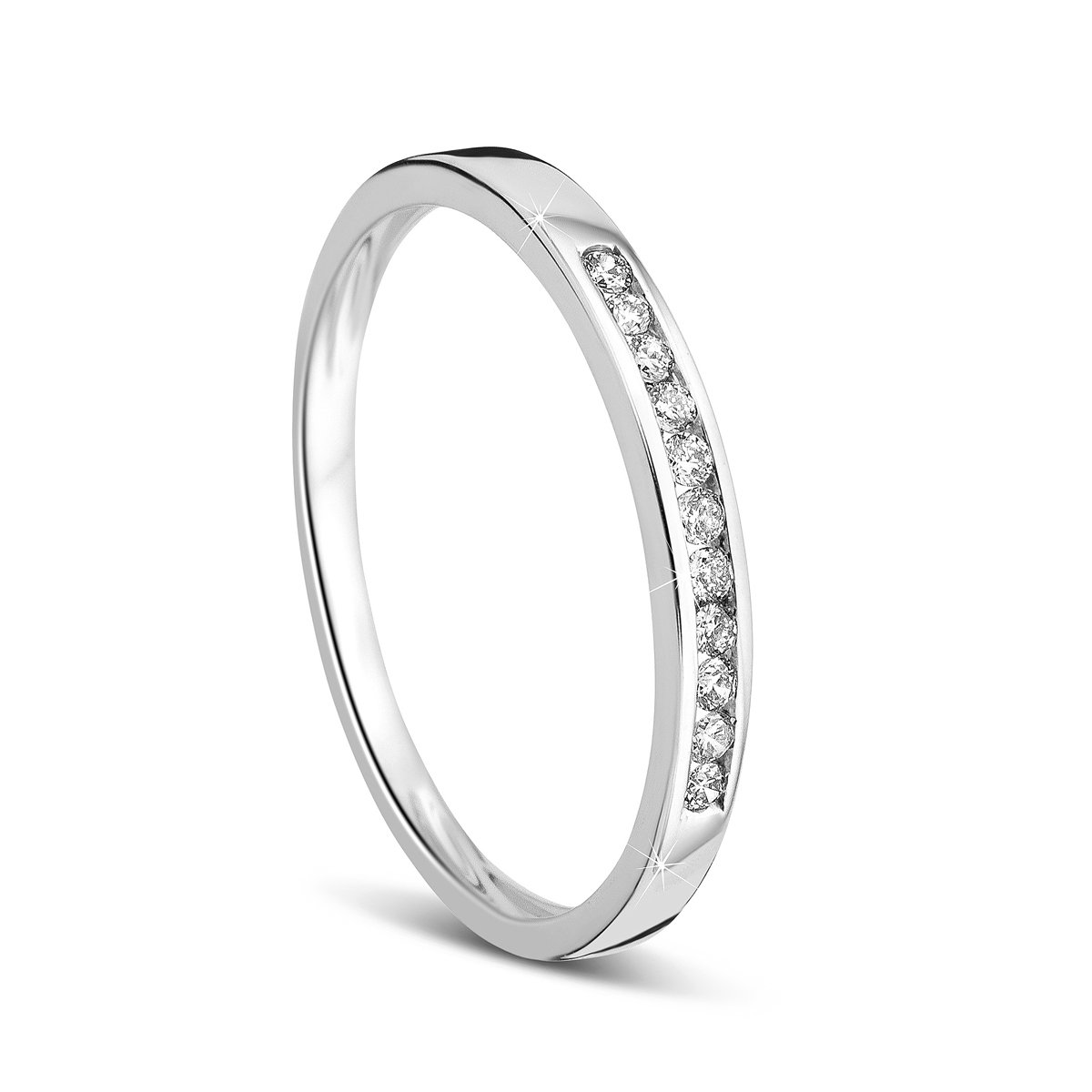 Orovi Anillo De Compromiso De Oro Blanco Para Mujer, De Oro 585 De 14 Quilates Y Diamantes De 0,14 Quilates, Hecho A Mano En Italia, Oro, Diamante
