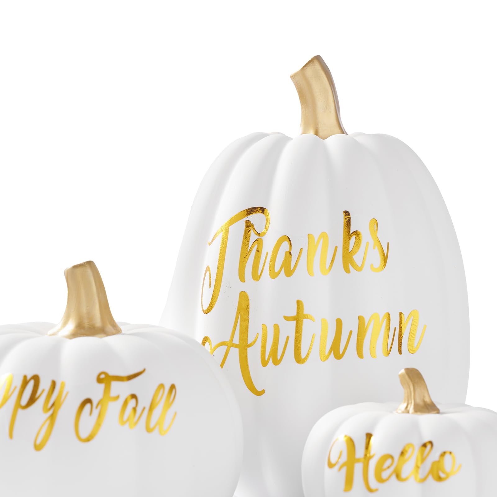 Weiße Kürbis-Deko Mit Gold-Blättern - 2er Set Im Skandinavischen Design Für Herbst & Halloween