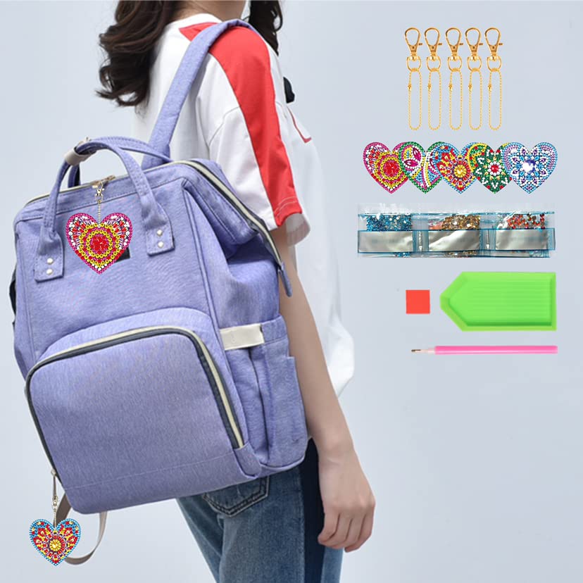 MWOOT 6 Pièces 5D Noël Diamant Painting Portes Clés, Double Face Diamant Art Painting Keychain Peinture Par Numéros,Arbre De Noël Decoration Cadeau Strass Peinture Portes-Clés Bricolage Pour Débutante