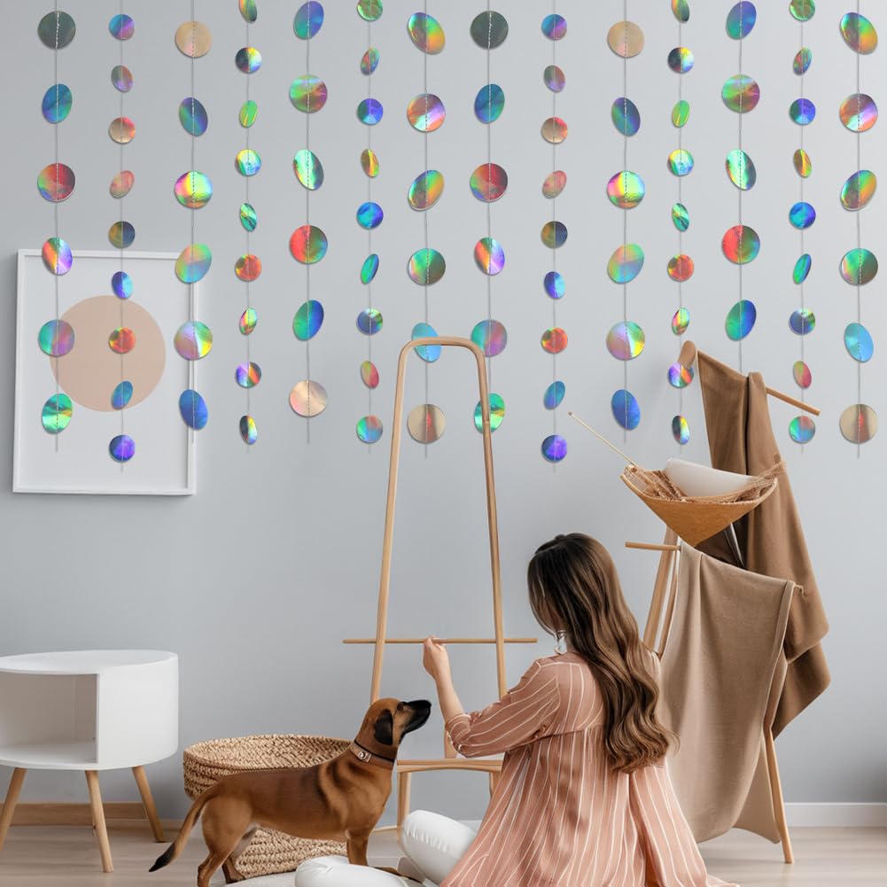 Ferizzia 52 Pieds Guirlande En Papier Paillettes, Guirlande En Papier Pailleté, Suspendu Arc-en-Ciel Rond Streamer, Decorative Interieur, Pour Les Anniversaires, Mariages, Noël, Fêtes, Festivals