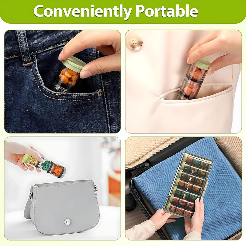 GNOLY Transparent Weekly Pill Organizer Container – 7 Days Portable Travel Pill Vitamin Box with 3 Layers – Compartment Pill Organizer Carry with Purse & Pocket (1 Pcs) 4