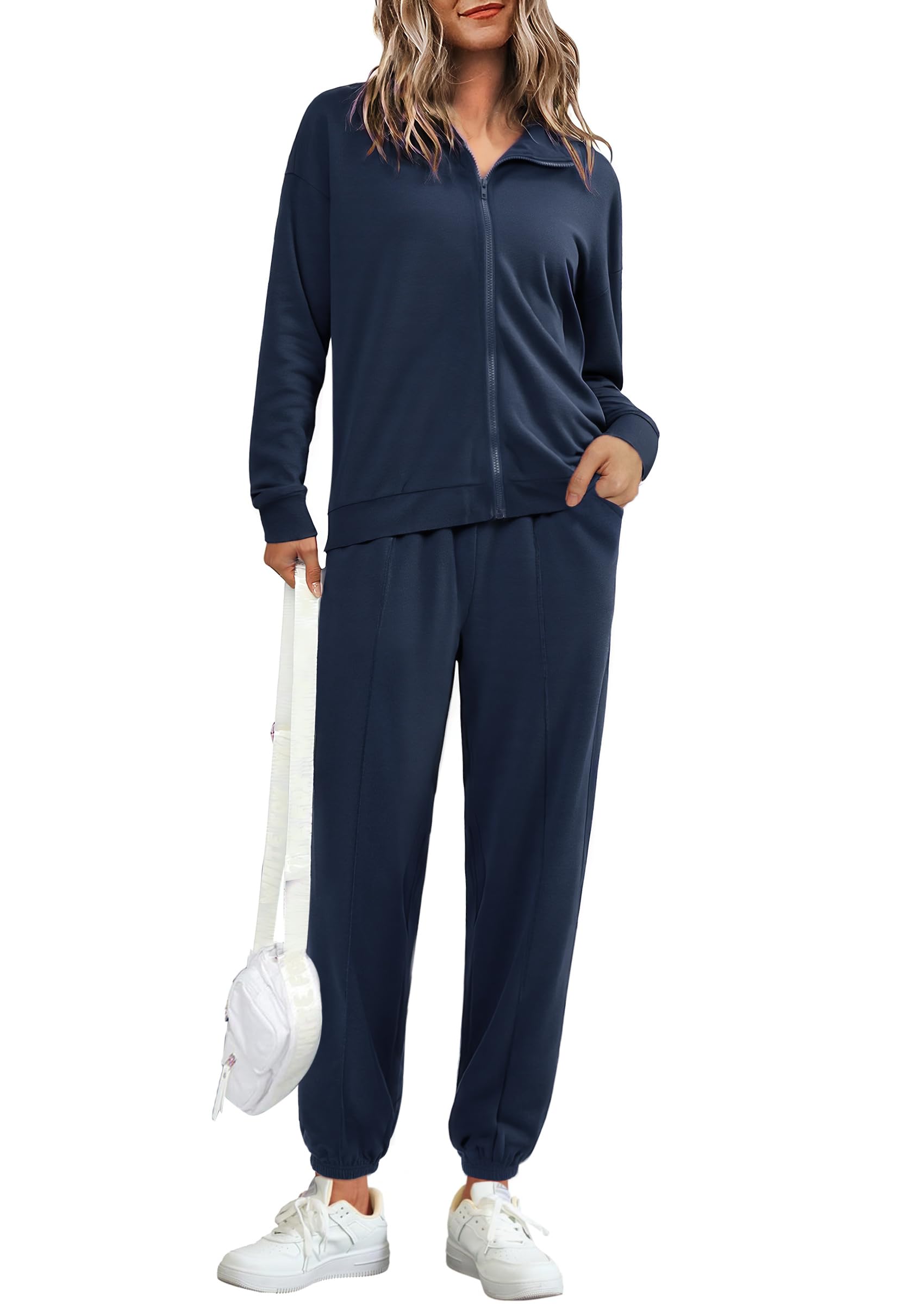 Terecey Tuta Completa Donna Sportiva Leggero Maniche Lunghe Cerniera Colletto lto Autunno Invernale Tute Ginnastica Casual Casa Set Sportwear per Yoga Jogging Fitness S-XXL