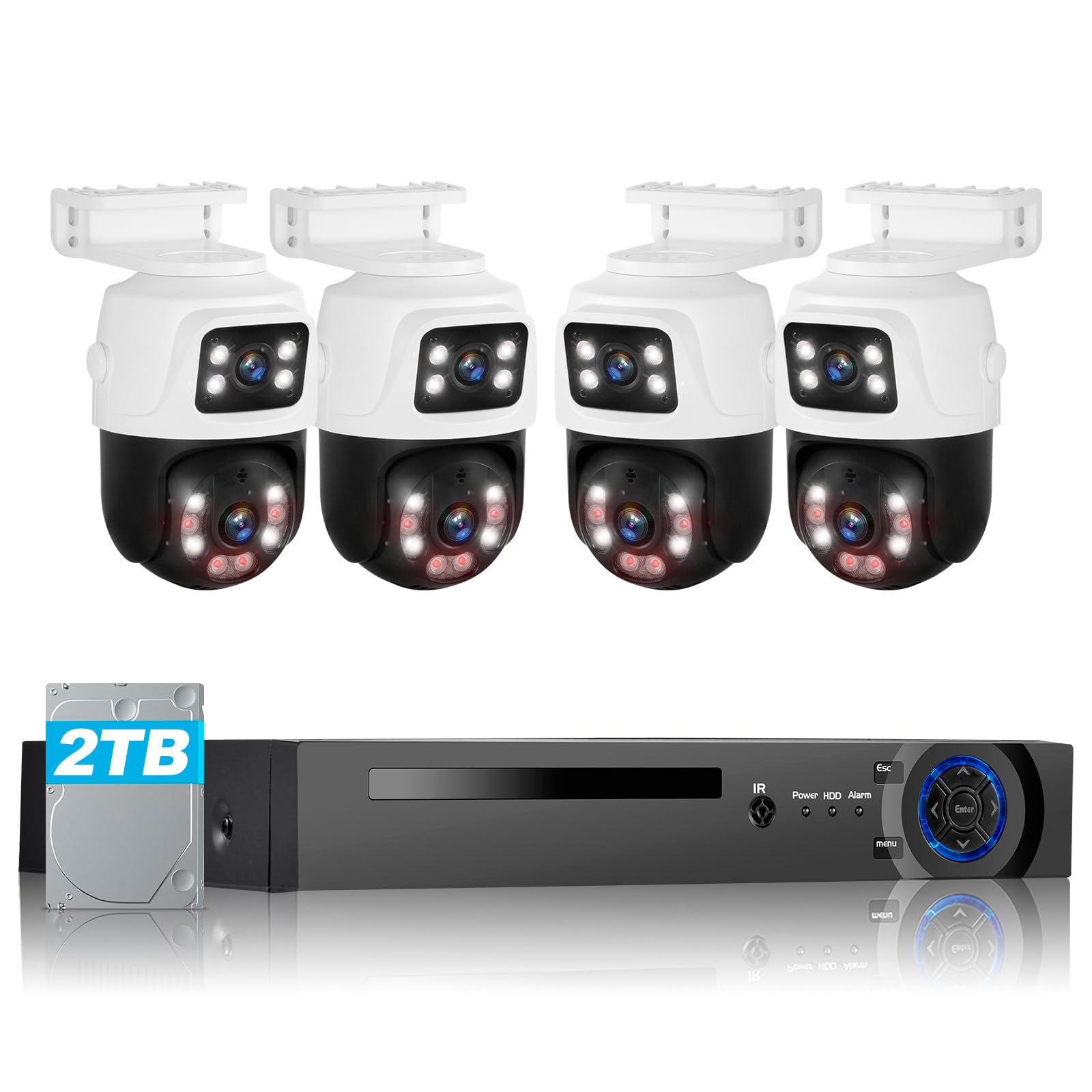 PoE Security Camera System, 4 X 6MP Dual Lens Security IP Camera Outdoor, 8CH NVR with 2TB HDD, Night Vision, Motion Detection, 24/7 Recording, Remote Access,CCTV Home Surveillance Wired System