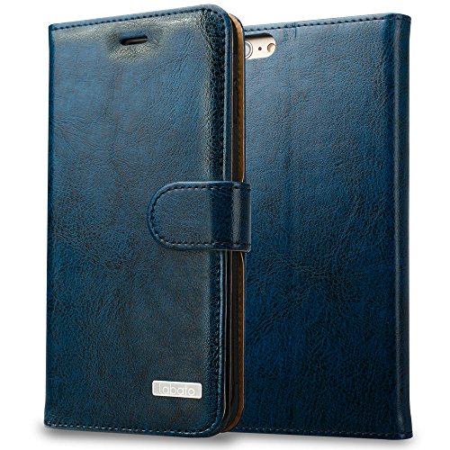 iPhone 6S Plus case, Labato Premium Leather Wallet Case Cover with Flip Case Design [Wallet Function] [Magnetic Closure] for Apple iPhone 6S Plus and iPhone 6 Plus 5.5'' in Blue(Lbt-I6L-04Z46)