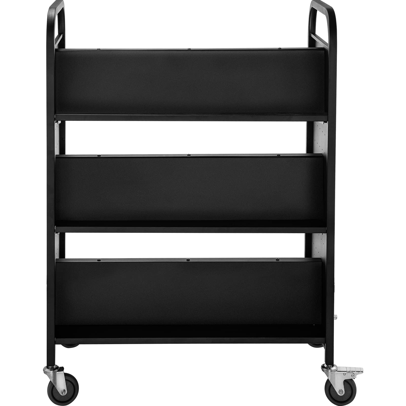 VEVOR Bücherwagen, 90 kg Bibliothekswagen, 125 x 90 x 48 cm Rollender Bücherwagen, doppelseitige, W-förmige, geneigte Regale mit feststellbaren Rädern für Heimregale, Büro, Schule, Bücherwagen