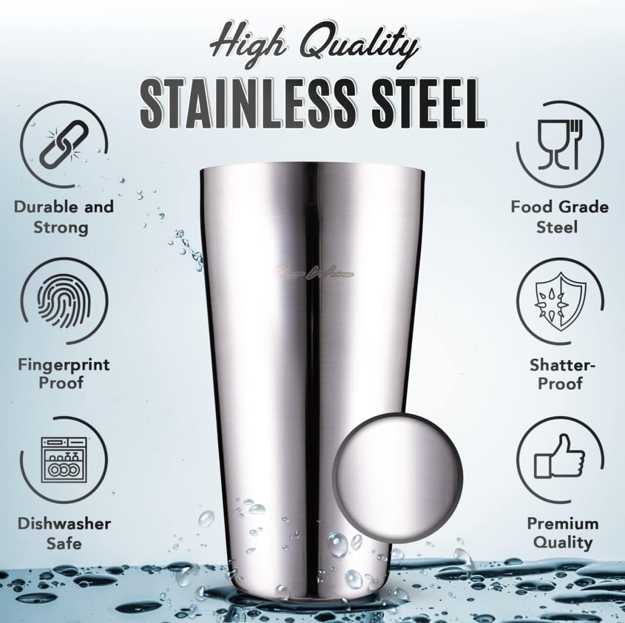 Boston Shaker Set Cocktail Shaker Bartender Barware Mixer Kit Muddler Double Jigger Hawthorne Strainer Mixing Spoon - Bartending Accessories - Professional Home Use - 25oz/18oz Stainless Steel Shakers