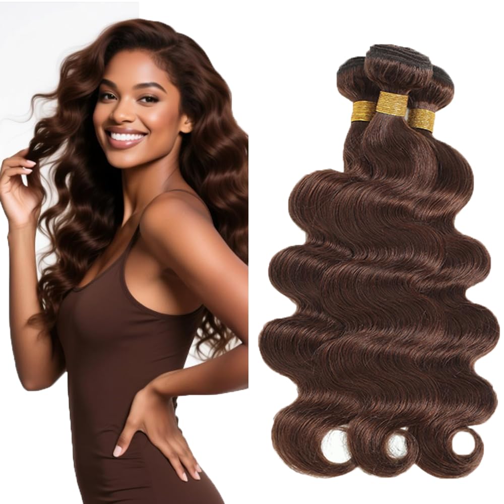 Photo 1 of #4 Brown Human Hair Bundle Chocolate Brown Body Wave Bundles 24 26 28 inch 150g 100% Unprocessed Brazilian Virgin Hair 3 Bundles Color #4