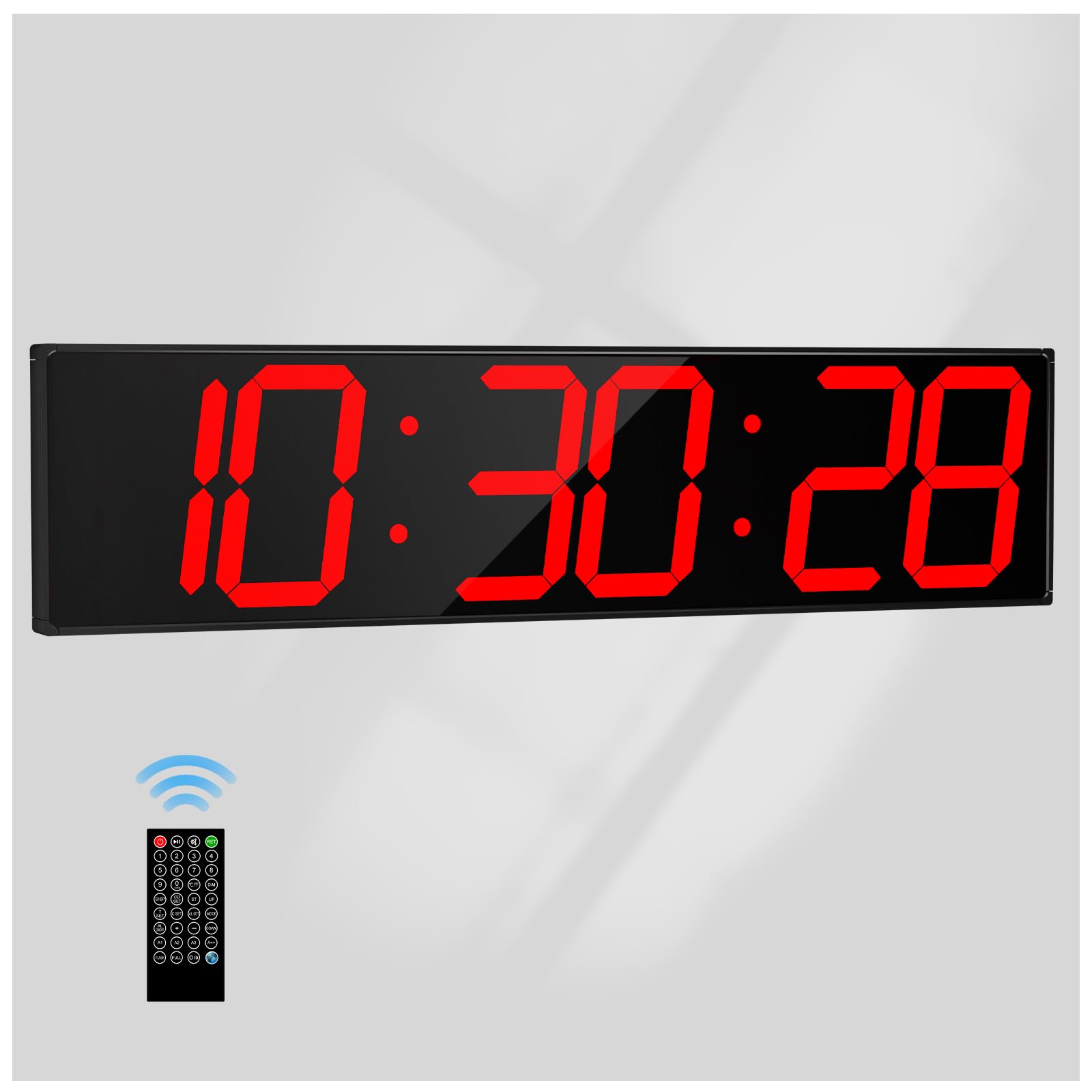 CHKOSDA Horloge murale numérique avec grand écran, 71,1 cm, LED à 6 chiffres avec luminosité réglable, horloge multifonction avec compte à rebours, chronomètre et intervalle d'entraînement (rouge)