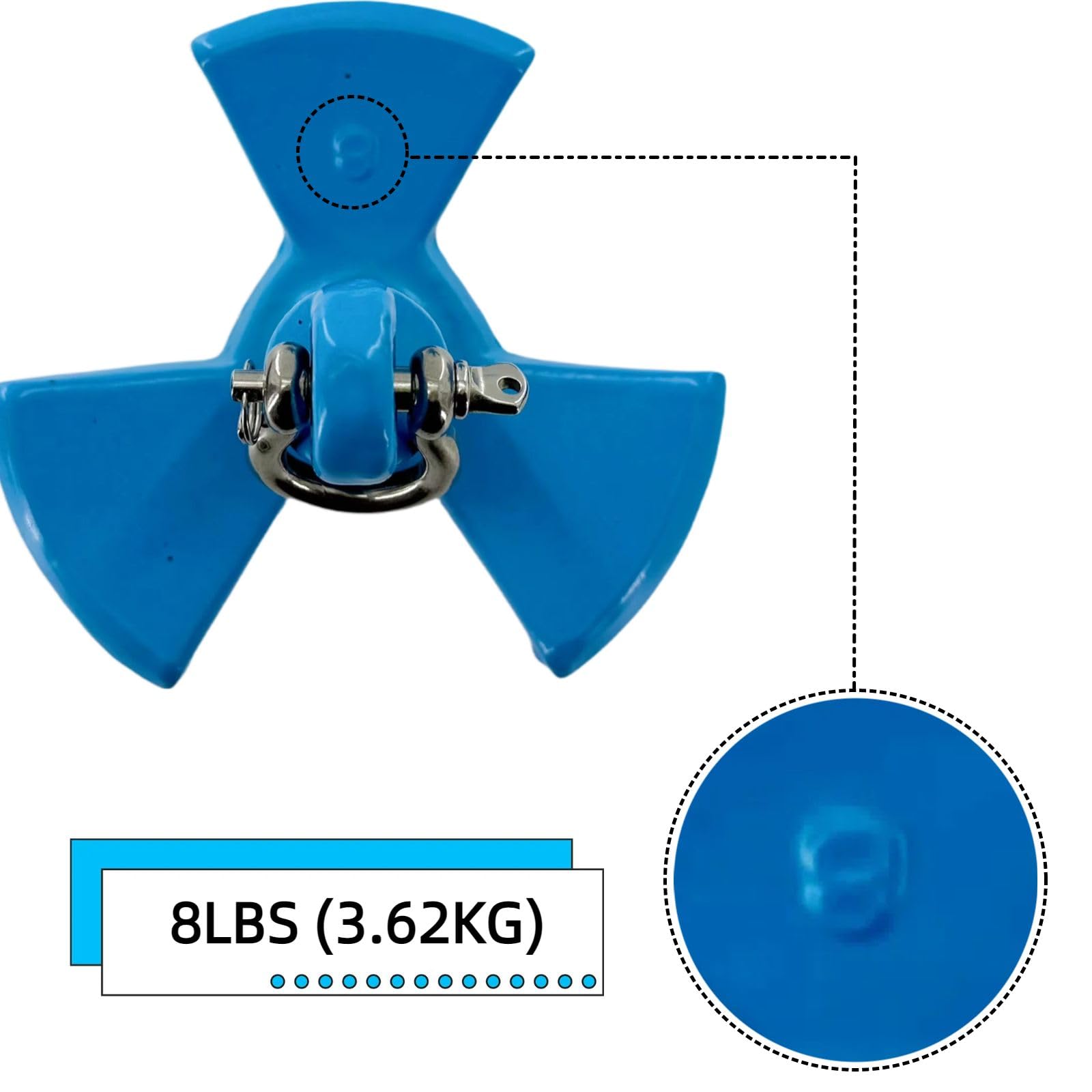 XIALUO Kit de anclaje de río marino de 8 libras, accesorios de anclaje para kayak con revestimiento de polietileno azul con cuerda de 30 pies para kayaks de pesca, canoa, moto acuática, tabla de remo