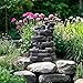 Biling 5-Tier Cascading Rock Outdoor Water Fountain with LED Lights and Artificial Fern, Outdoor Fountains and Waterfalls with Natural Stone Look for Garden, Patio, Backyard, Deck (Gray)