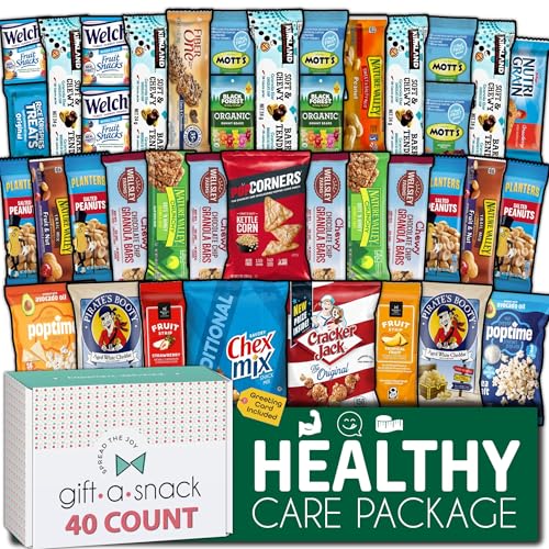 Image of Gift A Snack - Healthy Snack Box Care Package + Greeting Card (40 Count) Graduation Birthday Treats Gift Basket, Nutritious Granola Breakfast Bars Office Food Assortments & Variety Gifts
