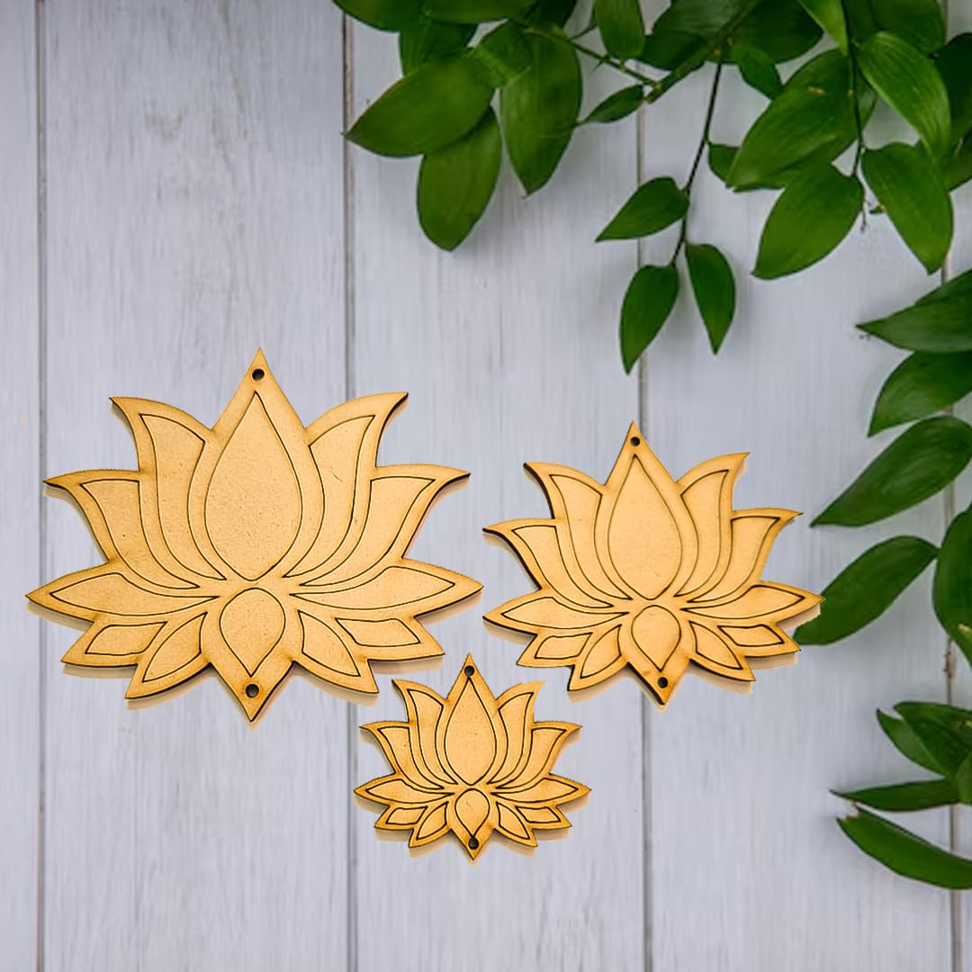 American Elm 10 Pcs MDF Lotus Cutouts for DIY Crafts | Unfinished Pine MDF Shapes Craft and Painting Base | Perfect for Home Decor, Art Projects, and Custom Gifts, (6 Inch)