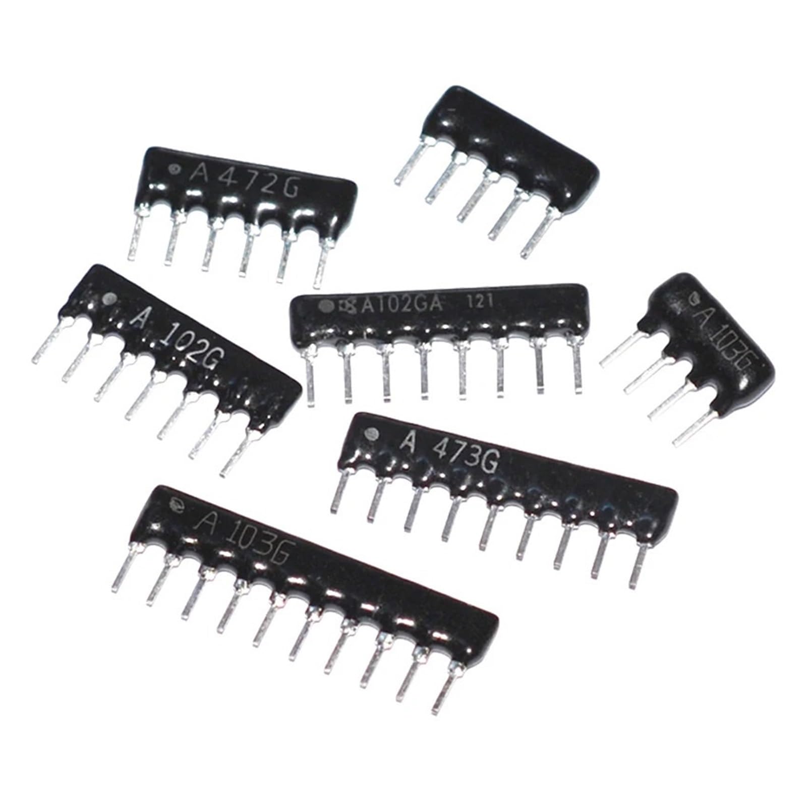 TSIOHKBS 10pcs Exclusion Network Resistor Array 4PIN 5PIN 6PIN 7PIN 8PIN 9PIN 10PIN DIP4 DIP5 DIP6 DIP7 1K 4.7K 10K A102J A103J A472J(A5P-470R(A471J)10pcs)