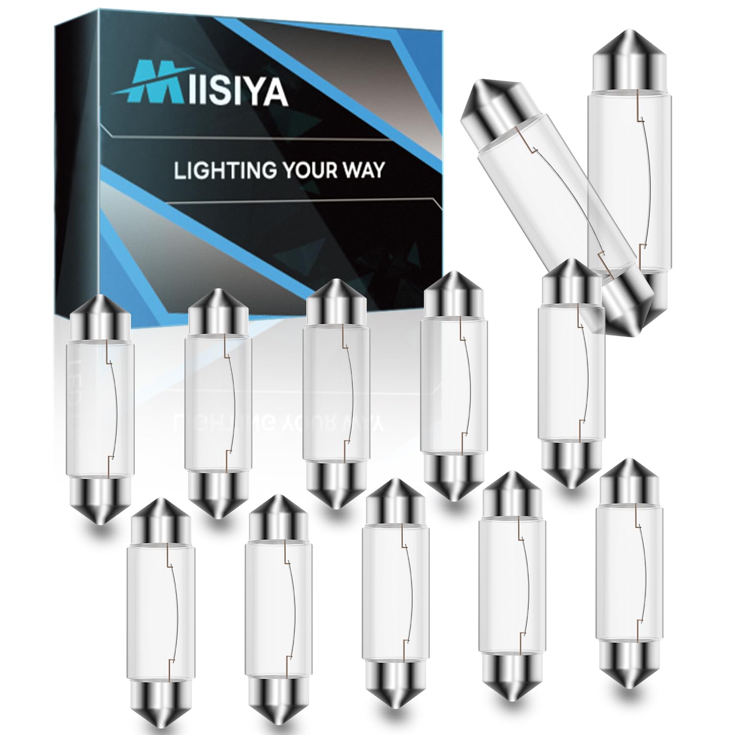 Miisiya Xenon Festoon Light Bulb 12v 10W Festoon Bulb Under Cabinet Light Bulbs T3 42mm Festoon UnderCabinet Bulb 2700K 12 PCS