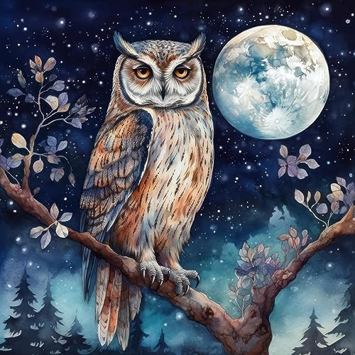 Image of Moohue Stamped Cross Stitch Kits for Adults Skull 14CT Pre Printed Cross Stitch Kits for Beginners (Owl 1)