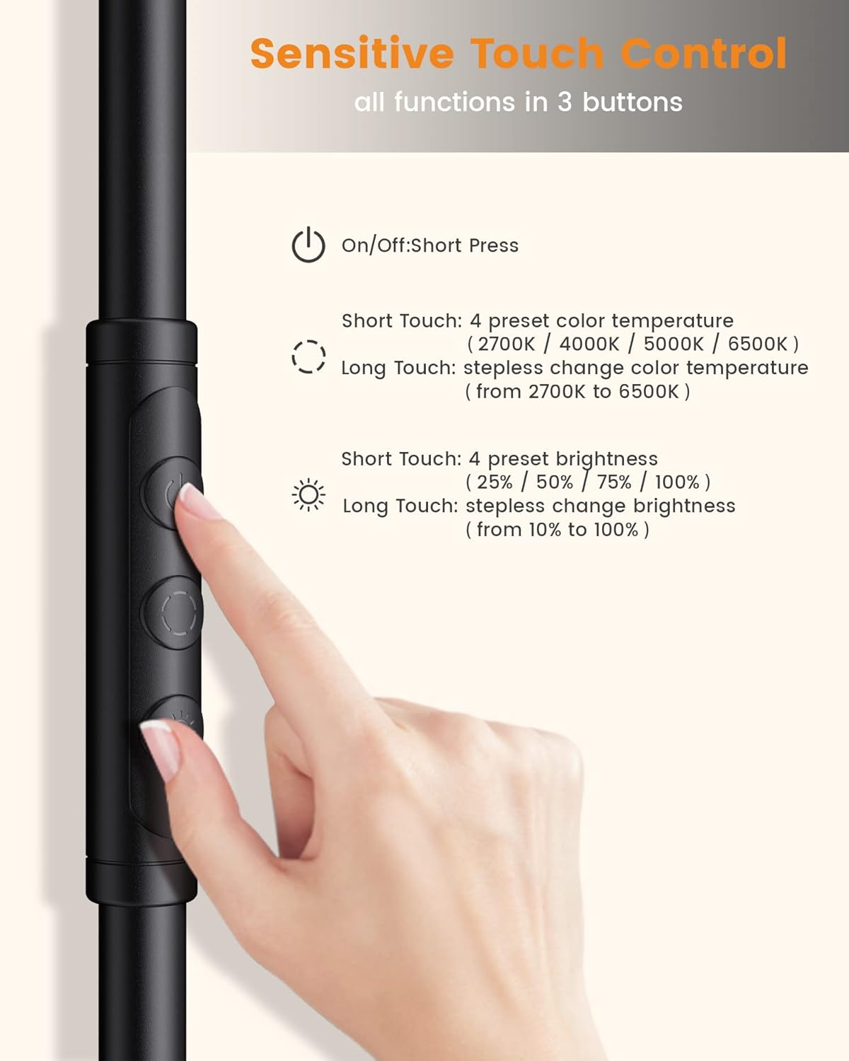 LED Floor Lamp, 36W/3000LM Super Bright Tall Standing Light, Modern Torchiere Sky Lamp with 4 Color Temperatures, Remote & Touch Control, Corner Lighting for Living Room, Bedroom, Office, Black
