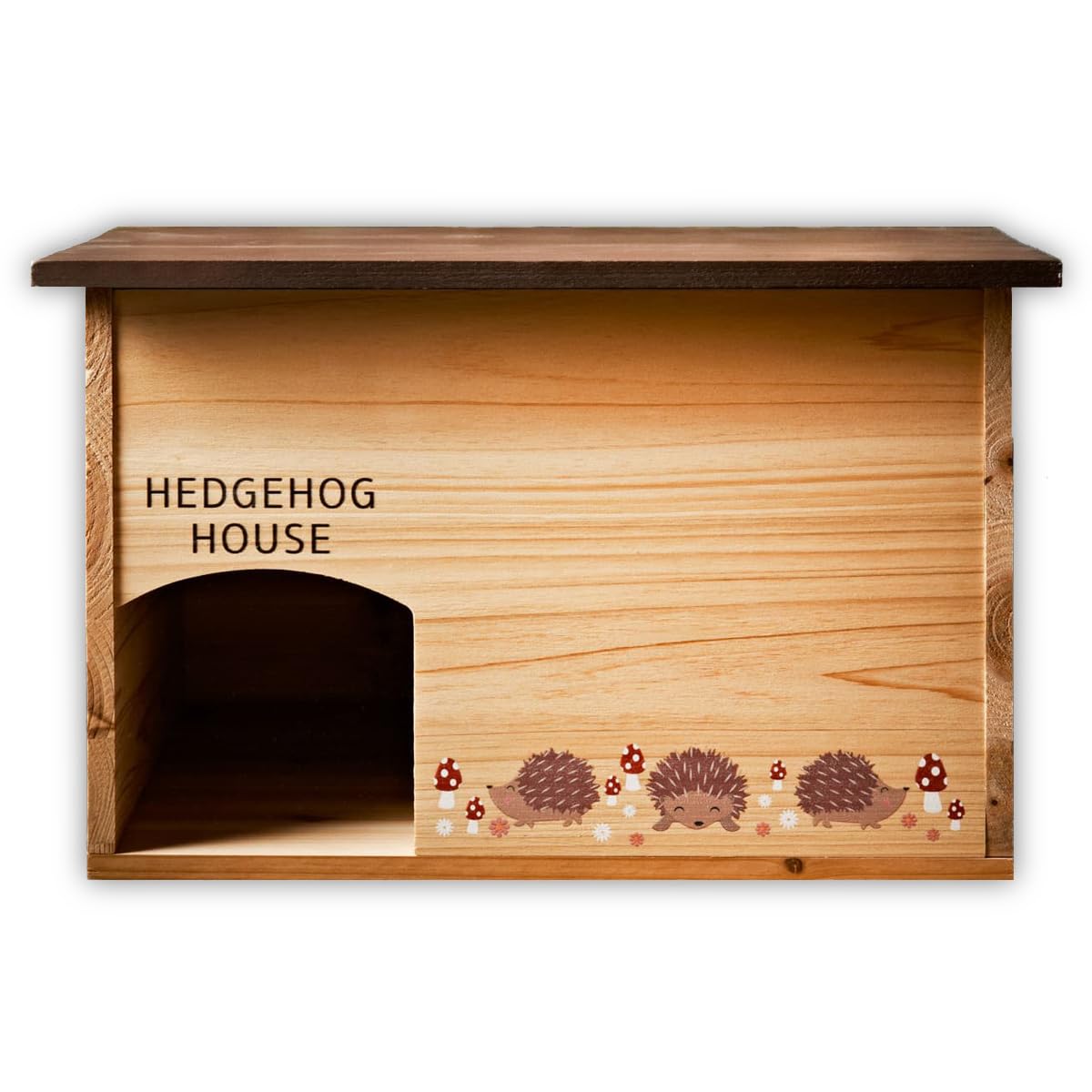 M&H Wooden Hedgehog House - Hibernation Shelter with Bark Roof Safe & Secure Predator Proof Outdoor Habitat Sanctuary Hibernation Hogitat Shelter for Sleeping - Feeding Station and Home