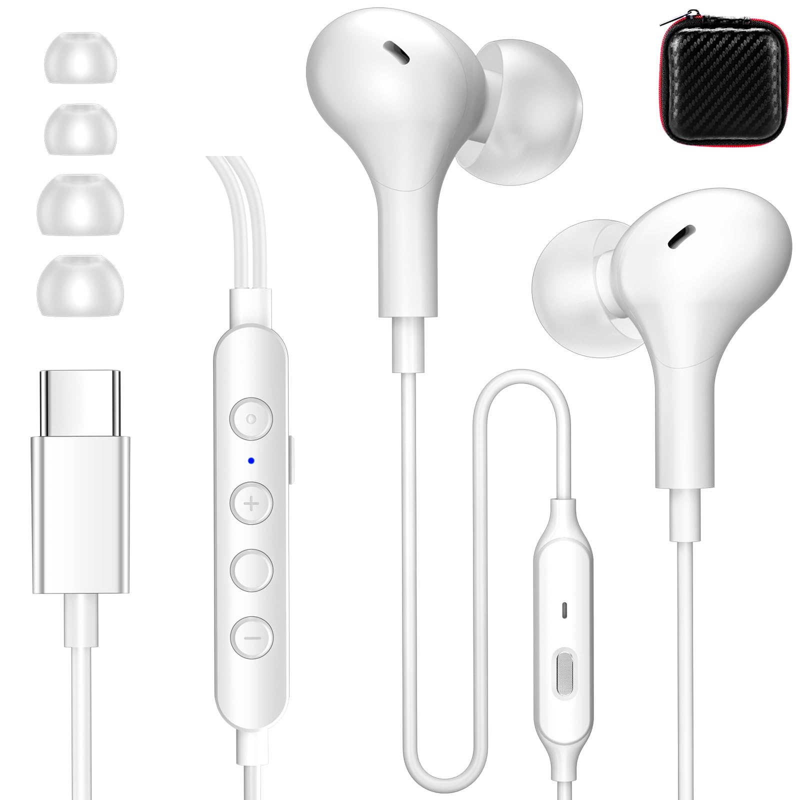 USB C Headphones with 5 Preset EQ 7 Voice Changer,Wired Earbuds Type C Earphones Noise Canceling In-Ear Headset,HD Mic,HiFi Stereo,Deep Bass,Clear