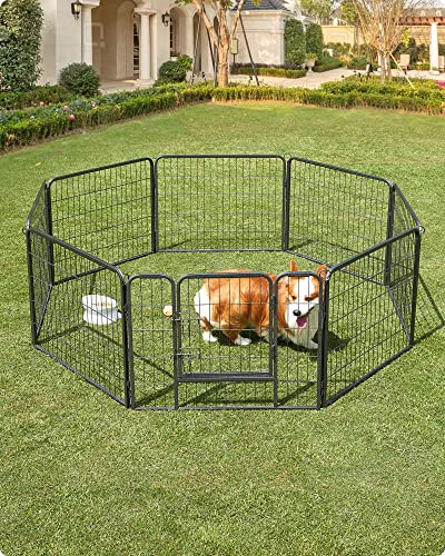 Feandrea Freilaufgehege, Laufstall DIY, mit 8 Gitterplatten je 77 x 60 cm, 2 L-förmige Riegel, transportabel, für innen und außen, Haustiere ohne Halsband, grau PPK86G