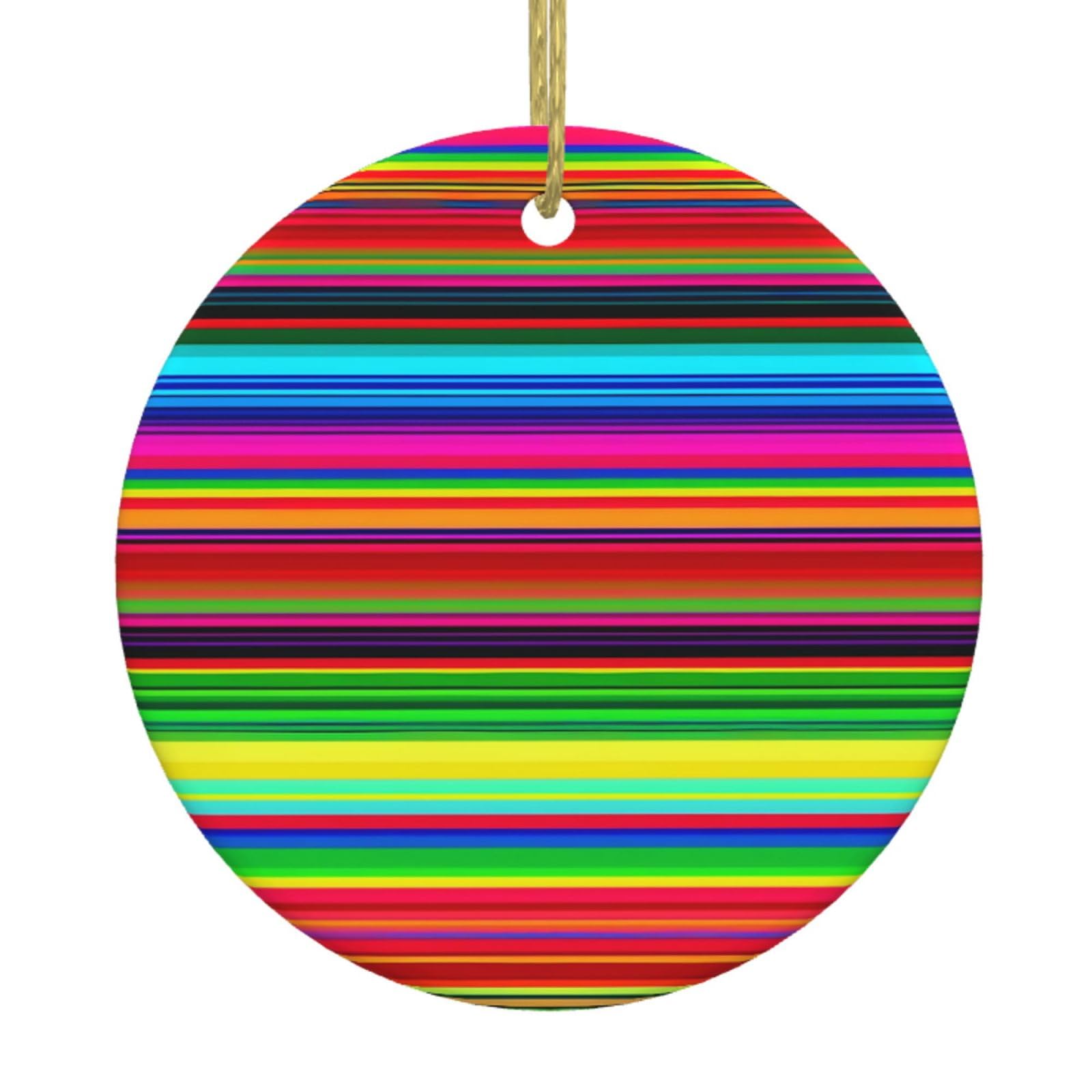Fodpand Women's White Colorful Mexican Stripes Christmas Ornaments 2025, Gift Exchange For Men, Collectible Ceramic Ornament Round Hanging Ornaments For Christmas Tree Decoration