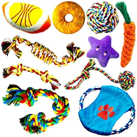 Dog Chew Toys for Teething - Puppy Cotton Rope Toys for Small Dogs, Interactive Dog Tug Toy for Boredom, Dog Squeaky Toy for Dental Health and Relieve Stress Cover
