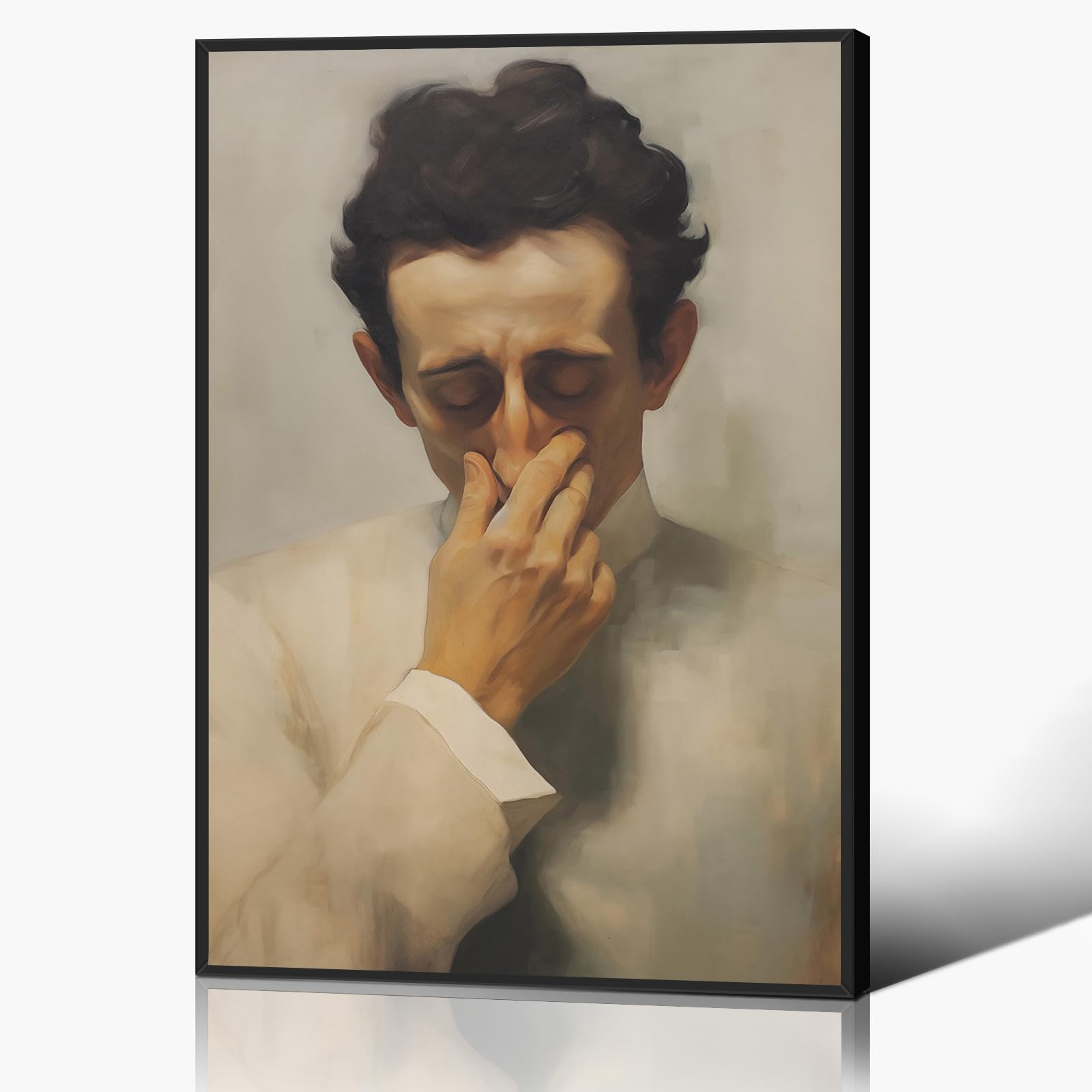 Anslipswar Funnyl Painting Bathroom Canvas Wall Art, Vintage Funny Bathroom Boy Pinching Nose Poster, Humor Amusing Toilet Art Prints, Funnyl Vintage Painting Toilet Funny Wall Decor 24x36in Framed โ image 1