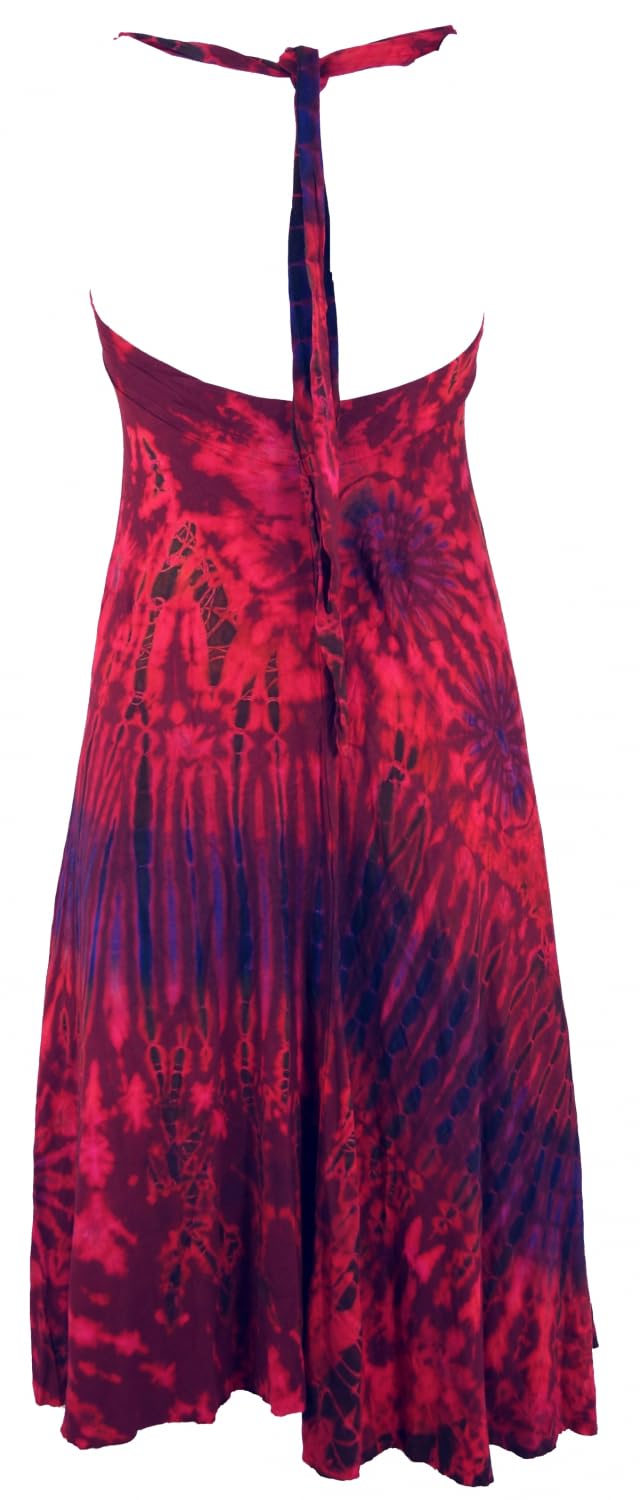 GURU SHOP Rückenfreies Unikat Batik Midikleid, Neckholder Boho Pixi Kleid, Damen