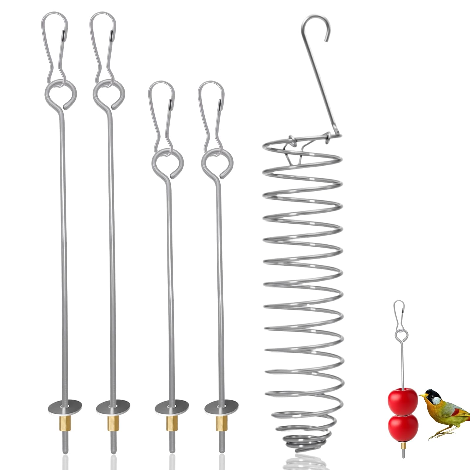 5 PCS Bird Food Holder for Cage Parrot Fruit Skewers Stainless Steel Rat Enrichment Toys Rat Foraging Toy Rodent Cage Toys for Macaw Parakeet Parrot Budgie