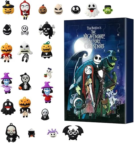 Calendario de cuenta regresiva de Halloween 2023, calendario de Adviento de Halloween con 24 figuras de personajes de terror, calendario de Adviento