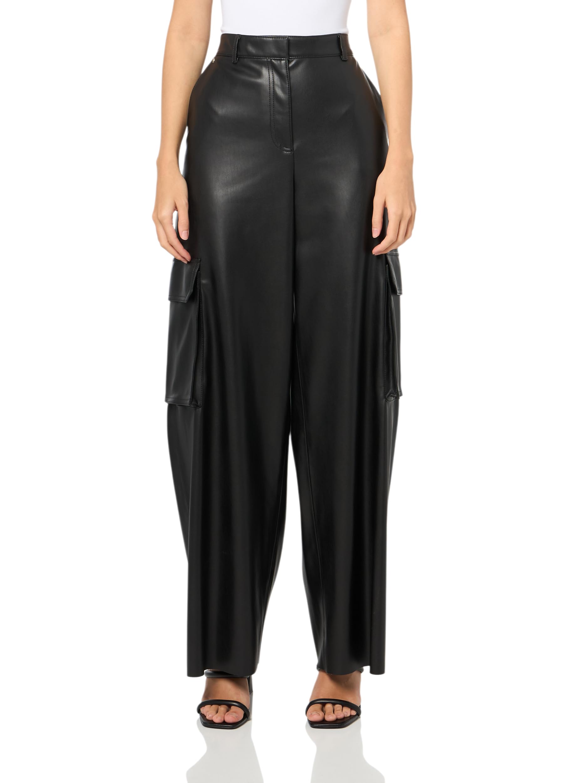 HUGO Womens Faux Leather Wide Leg Cargo Pants