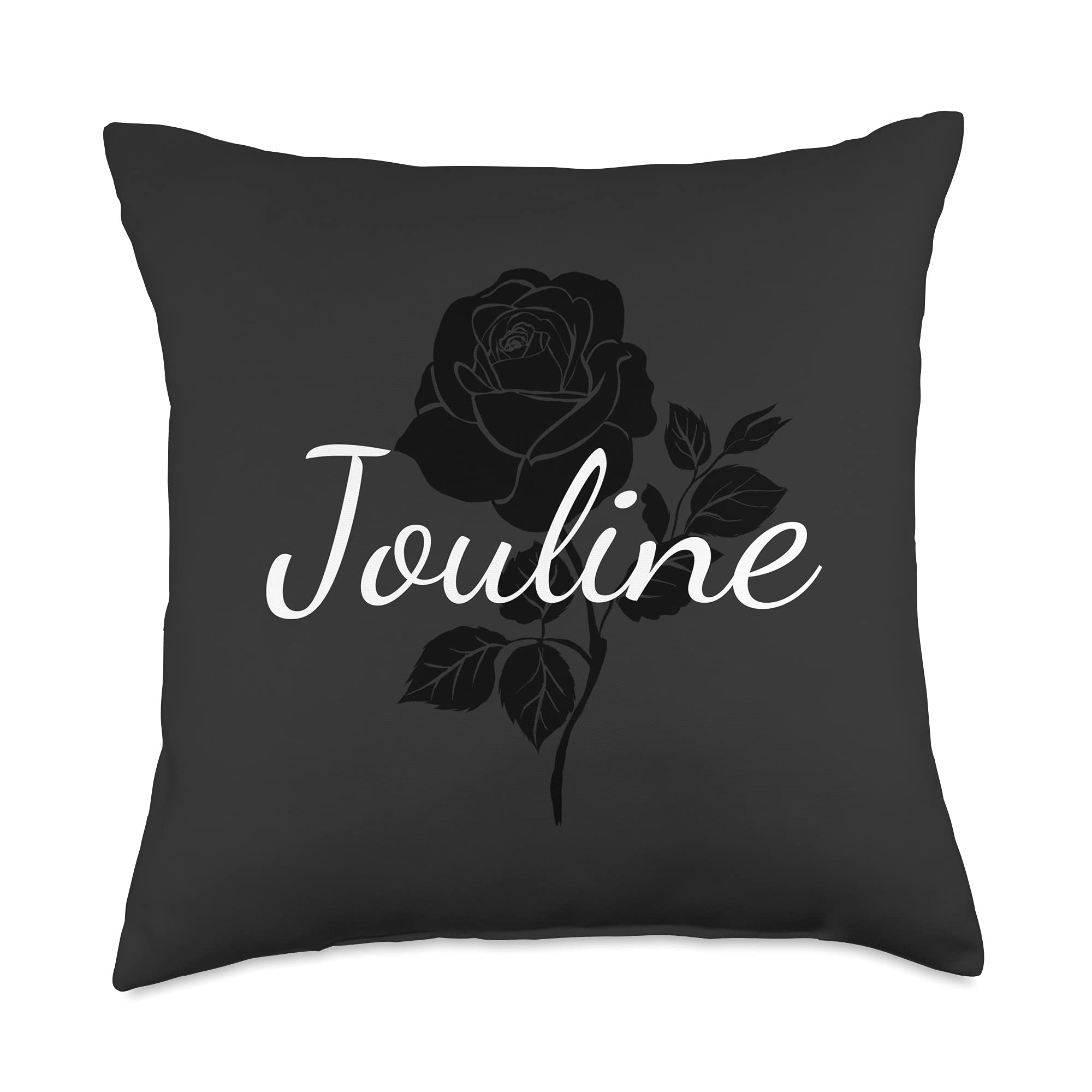 Custom Jouline Gifts & Designs for Girls Jouline-Custom Black Rose Gray Floral Personalized Throw Pillow, 18x18, Multicolor