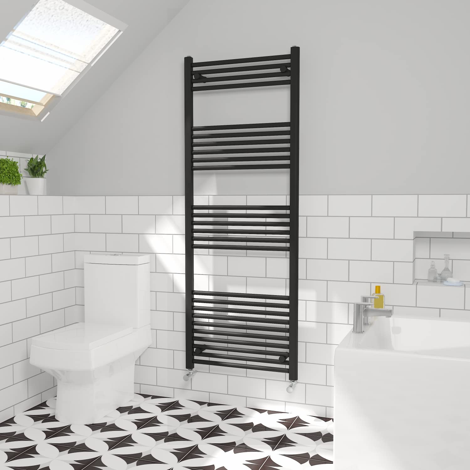 NRG Straight Central Heating Towel Rail Bathroom Radiator Black 1600×600mm