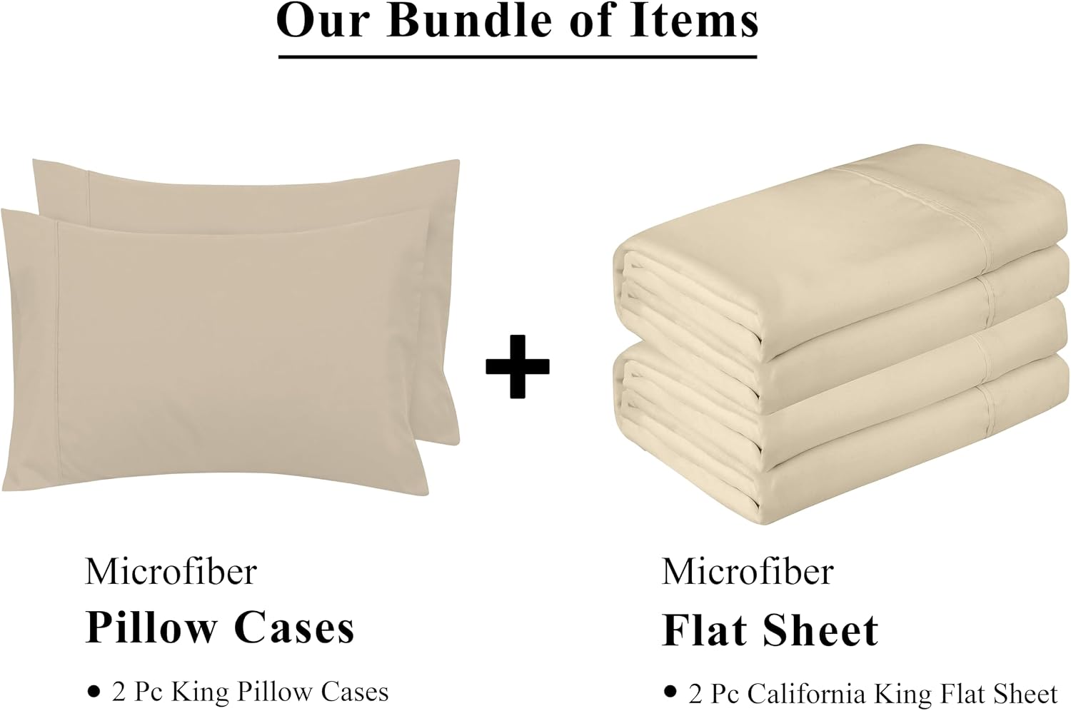 Royale Linens Microfiber Flat Sheets & Pillowcases Bedding Bundle - Includes 2 King Cal Size Flat Sheets with 4 Inch Z-Hem & 2 King Size Pillowcases - Ultra Soft & Breathable - Sand image 2