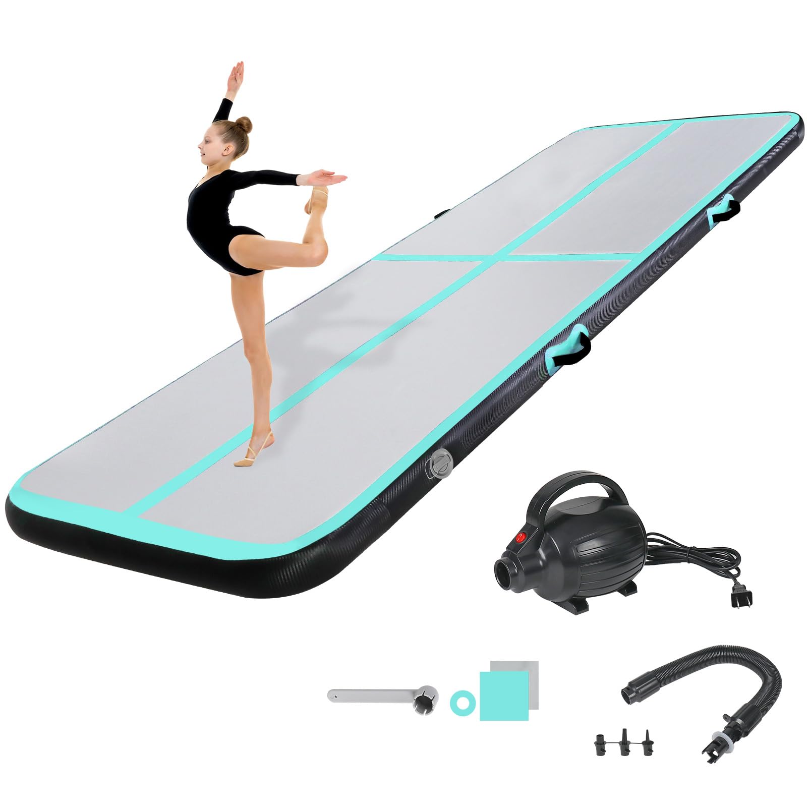 KIKILIVE 10/20CM Hoch Gymnastikmatte Tumbling Matte, 2/3/4/5/6M Aufblasbar Gymnastik Track Matte Air Turnmatte mit Luftpumpe Aufblasbare Sportmatte für Fitness/Outdoor/Yoga/Training usw