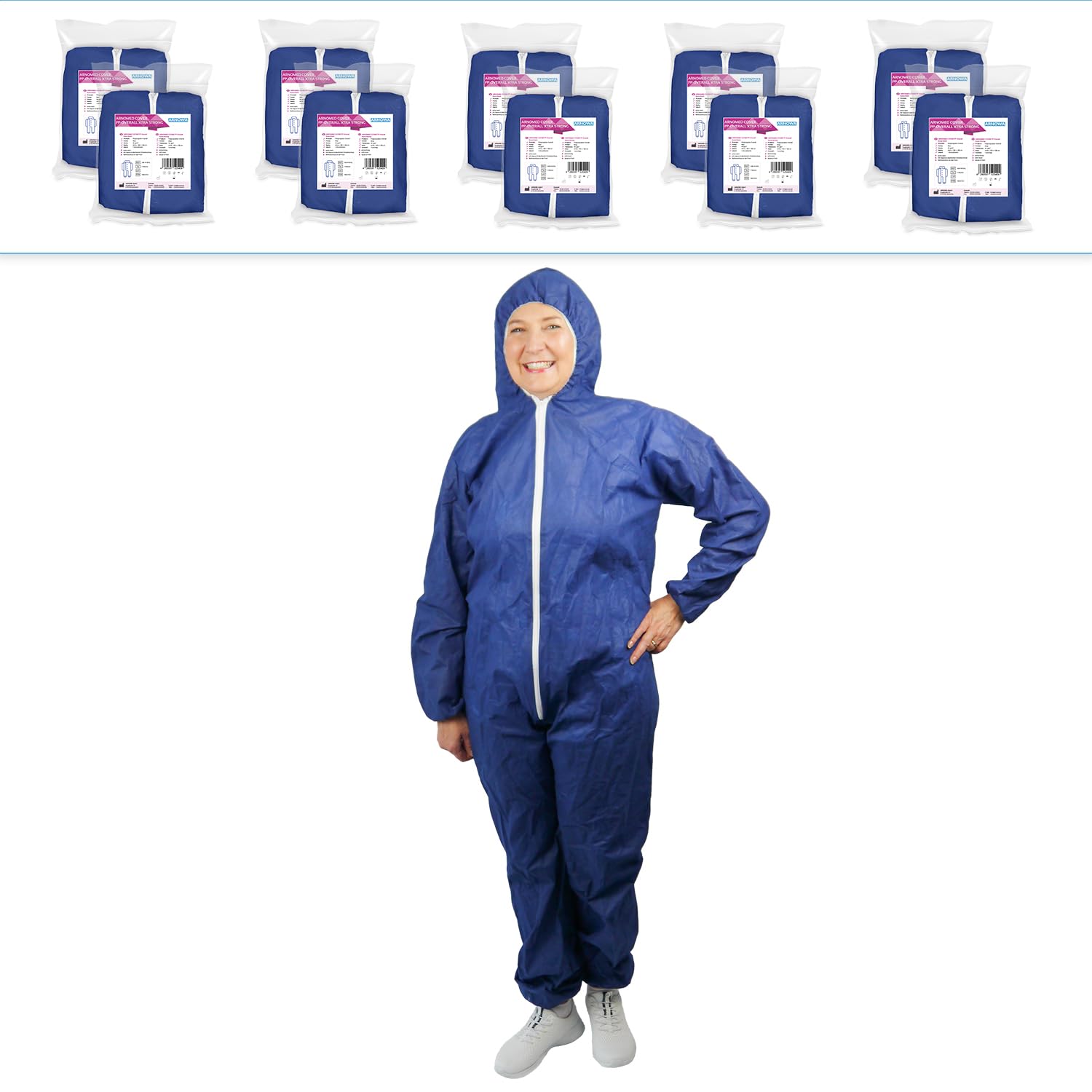 10x ARNOMED® Schutzanzug Einweg Extra Stark XXL, Einwegoverall Blau | Einweganzug, Einweg Maleranzug & Lackieranzug, Staubschutzanzug, Maleroverall, Schutzanzug, Einmalanzug