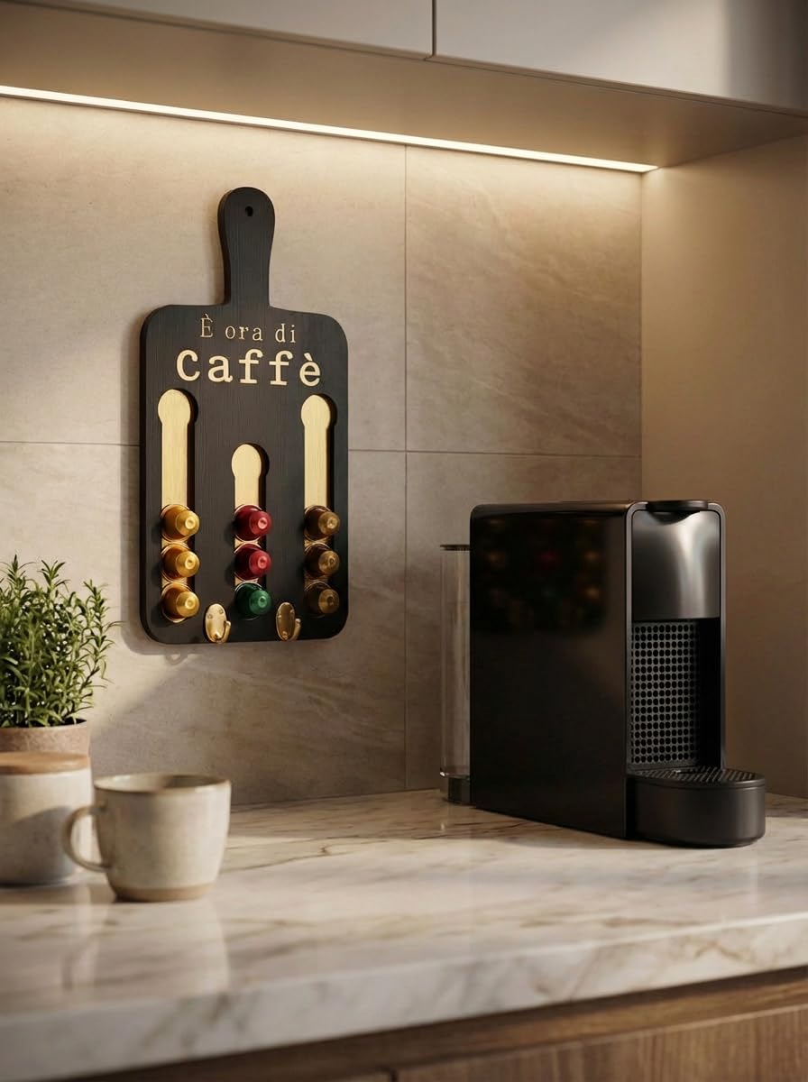Generico Porta Cialde Caffè in Legno Artigianale – Supporto Elegante per Cialde Capsule per Nespresso e Compatibili – Organizer Salvaspazio per Cucina e Coffee Tè Portacapsule Station (Nero)