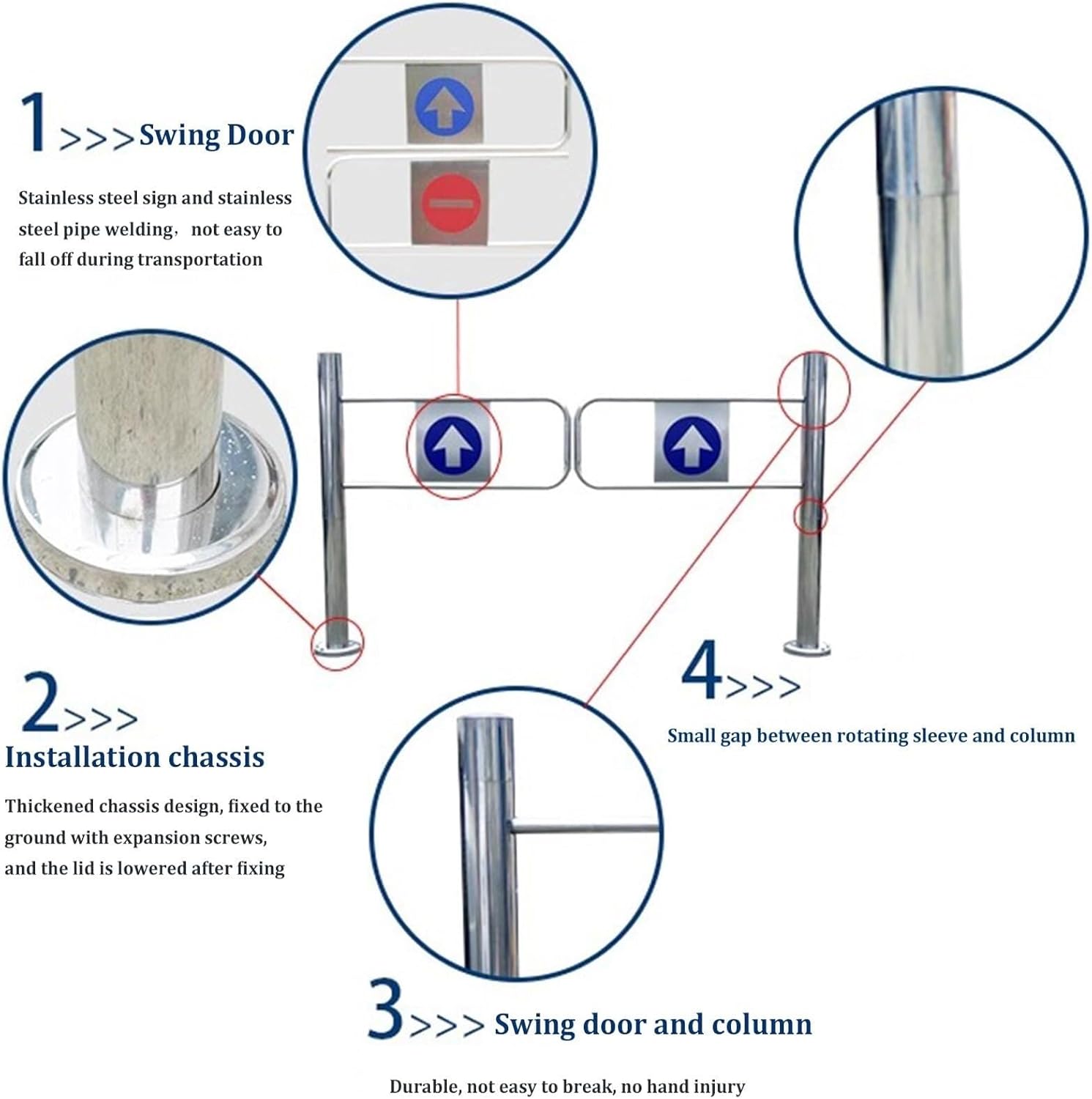 Heavy-Duty Metal Swing Safety Gate 1-Way Half Waist Barrier for Secure Pedestrian Access for Supermarkets(2.1m)