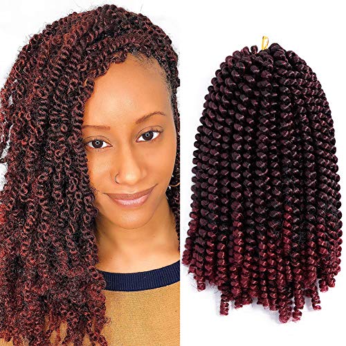 Ombre Color 1B Burgundy Spring Twist Crochet Braiding Hair Crochet Braid Crochet Hair Afro Kinky Curl Color Crochet Synthetic Hair 1 Pack(8inch #1bbug)