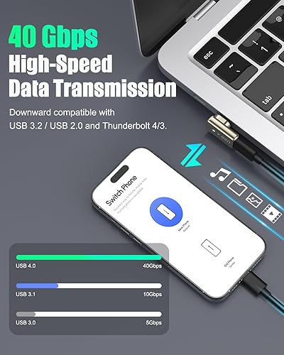 Miniatura 6 de MoKo Adaptador magnético USB C de 240 W, 2 unidades, adaptador USB C magnético de ángulo recto con carga rápida USB4 40Gbps 8K 60Hz video para
