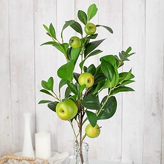 Factory Direct Craft Artificial Green Apple Stem - Granny Smith Apple Tree Branch for Summer Flower Arrangements and Faux Fruit Displays (35 Inches Long)