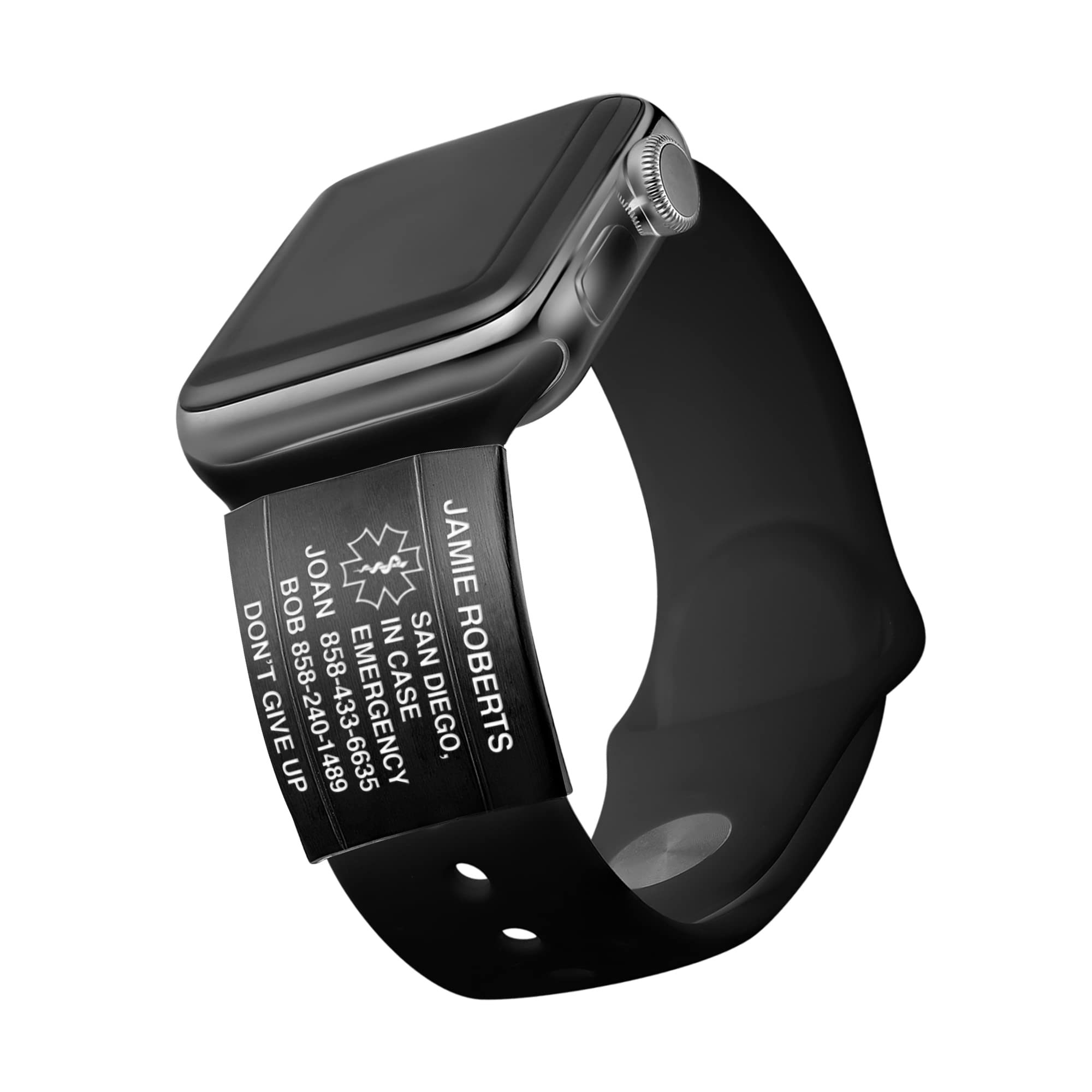 Divoti Laser Engravable Alert ID Badge for Apple Watch Bands, Plated Stainless Steel, Comfortable Stylish and Functional Design -Personalized Fitness