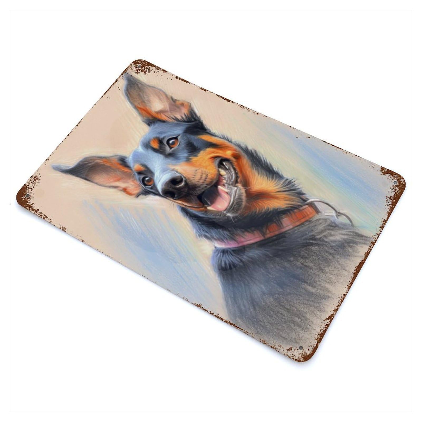Doberman Pinscher Sketch Rusty Metal Tin Sign 11.8"x7.9", Ideal for Farmhouse, Kitchen And Entryway Decor