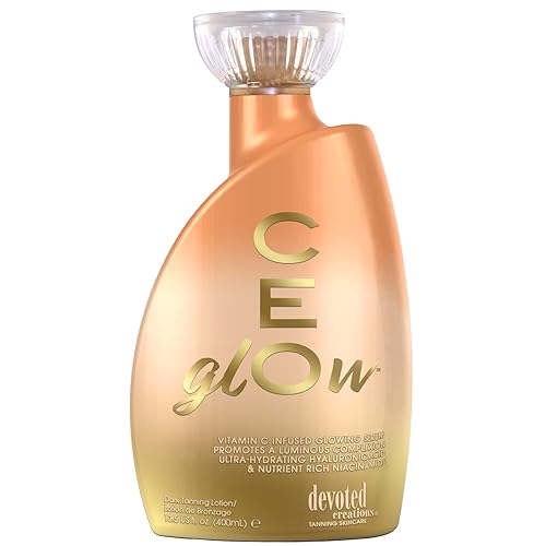 Devoted Creations CEglOw Loción bronceadora oscura, suero brillante con infusión de vitamina C que promueve una tez luminosa ácido hialurónico