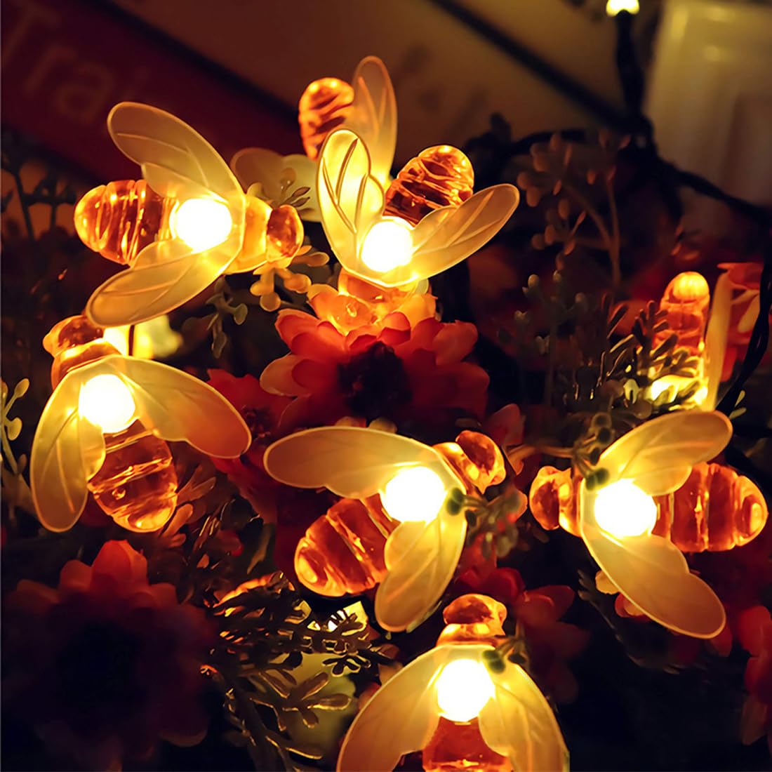 Wishstar 7 m 50 LED Solar Fairy Lights Outdoor Bee Fairy Lights 8 Modes Waterproof Bee Lights for Summer Garden, Trees, Patio, Weddings, Parties