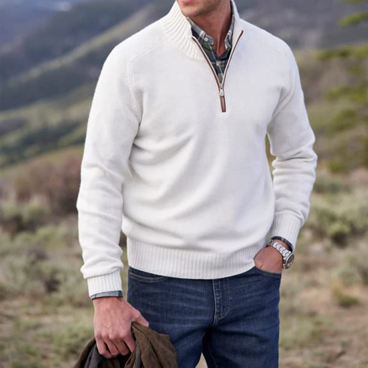 Hombres Cachemira Cremallera Suéter Básico,Suéter de Punto Casual Jersey de Manga Larga,Suéter de Punto de Invierno para los Hombres